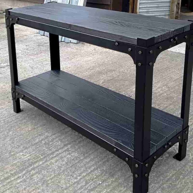 Black console table with solid wood