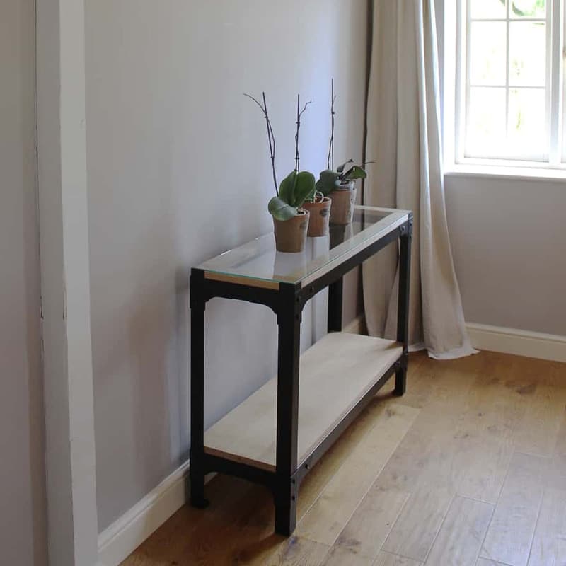50:50 oak console table with frame on top