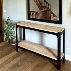 Console table with solid oak shelf above and below