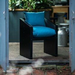 Garden or dining chair with blue cushions