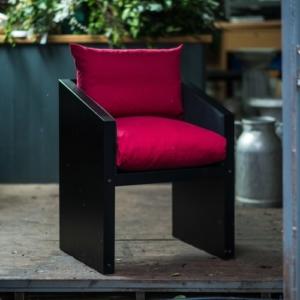Ironfire red dining chair or garden chair with red cushions