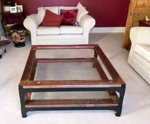 Glass Layered Coffee Table with red tinted wooden framing