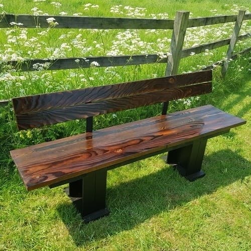 Long lasting dark wood bench with back