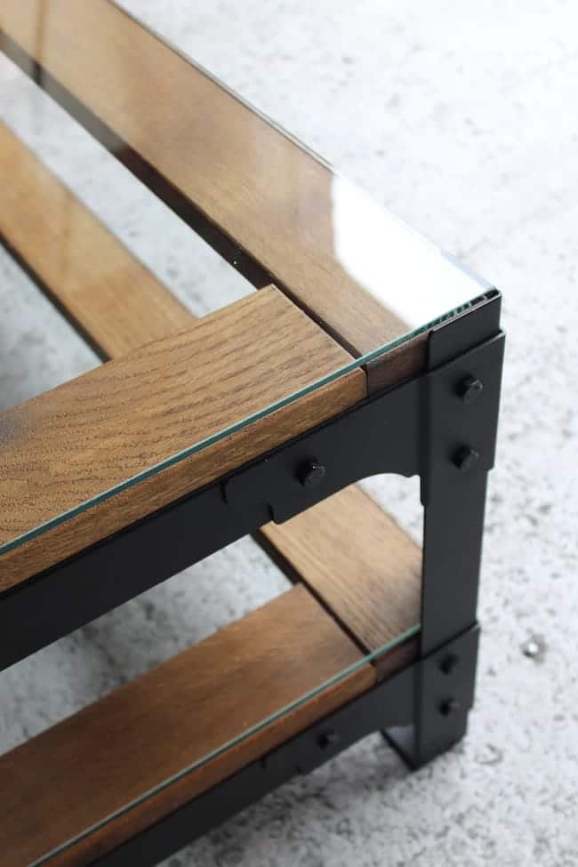 Dark Stained Oak Coffee Table with Glass Above and Below